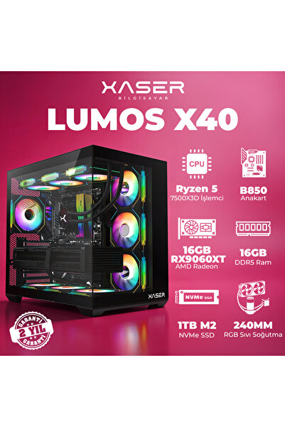 XASER Lumos X40 Ryzen 5 7500X3D 16GB DDR5 Ram 1TB M.2 NVMe SSD 16GB RX9060 XT...