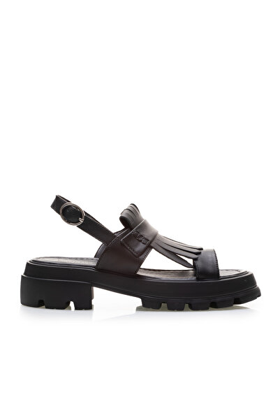 UrbanShoes Sandale cu talpă groasă damă din piele naturală, Leofex - 357 Negr...