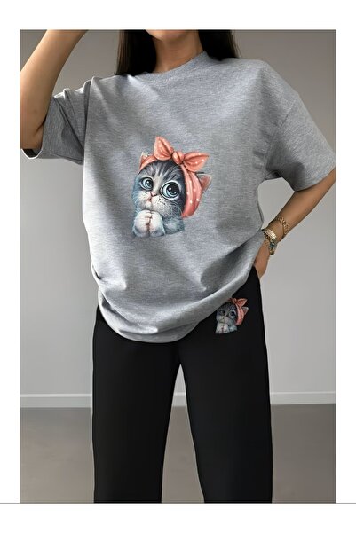 shams style Σετ φόρμας με στάμπα CAT, ολόσωμο, με λαιμόκοψη που εμπιέχει το λ...