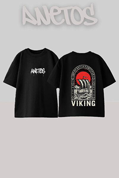 Anetos Μπλουζάκι με σχέδιο πλοίου Βίκινγκ, με στάμπα στην πλάτη, από βαμβάκι,...