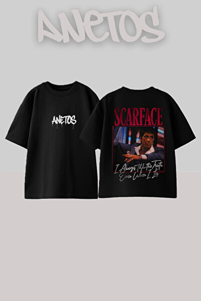 Anetos Μπλουζάκι Scarface Alpacino με στάμπα στην πλάτη, βαμβακερό, μαύρο, ov...