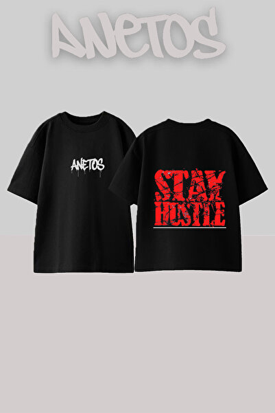 Anetos Μπλουζάκι Stay Home Design με στάμπα στην πλάτη, βαμβακερό, μαύρο, ove...