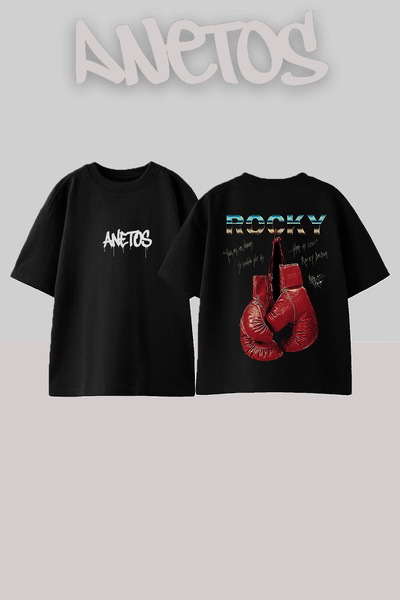Anetos Μπλουζάκι Rocky Balboa με στάμπα στην πλάτη, βαμβακερό, μαύρο, oversized