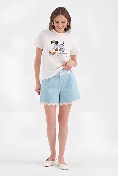 tw3 Γυναικείο σορτς με δαντέλα και λεπτομέρειες, με επένδυση από υφαντό ύφασμα