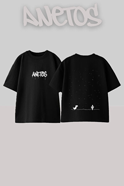 Anetos Μπλουζάκι από βαμβάκι με στάμπα στην πλάτη, μαύρο, υπερμεγέθη, με σχέδ...