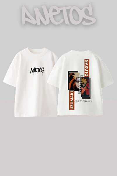 Anetos Tricou supradimensionat alb din bumbac cu imprimeu pe spate Naruto Uzu...