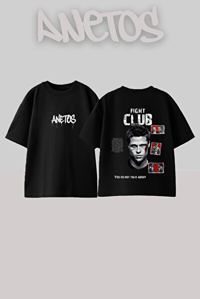 Anetos Μπλουζάκι Fight Club με στάμπα στην πλάτη, βαμβακερό, μαύρο, oversized