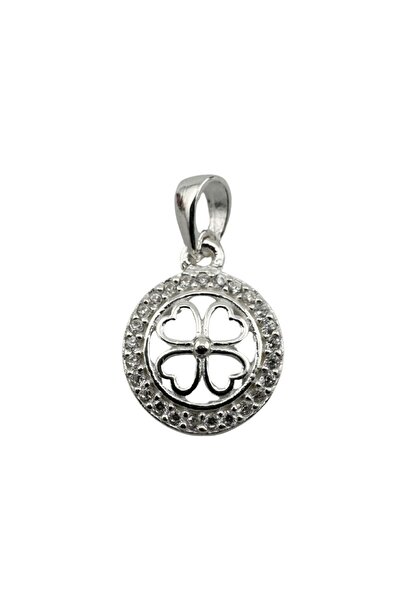 OEM 925 Silver Pendant, Clover in Circle with Mini Zirconias, 0.9 g, Silver