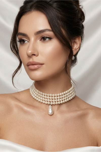 Happyline Cam İncili Tasma Kolye, Choker Kolye,Tasarım Kolye, Şık Kolye, Koly...