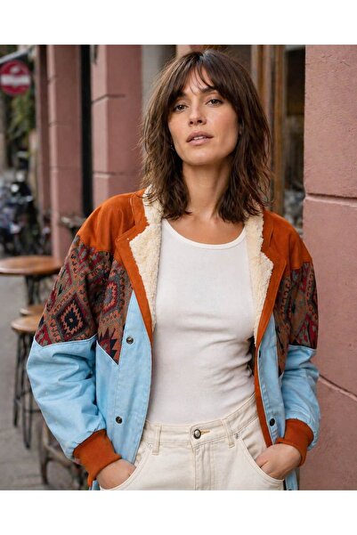 CANMODA (7972) Recien Unisex Γούνινο Γιακά Vintage Αζτέκικο Μπουφάν Oversize ...