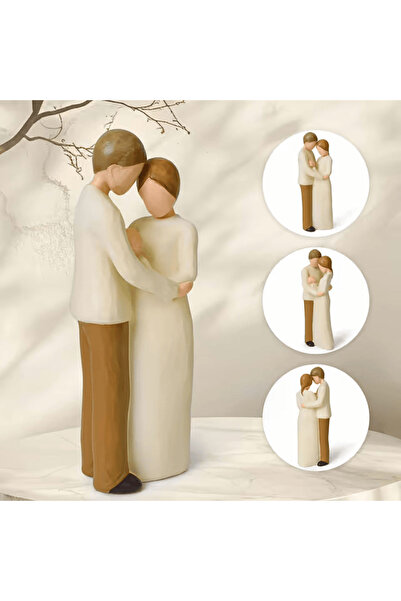 Lnrkai Cadou pentru Parinti – Figurina Familie cu Bebelus, Decor Casa Emotional, Sculptura 20.5 cm Crem