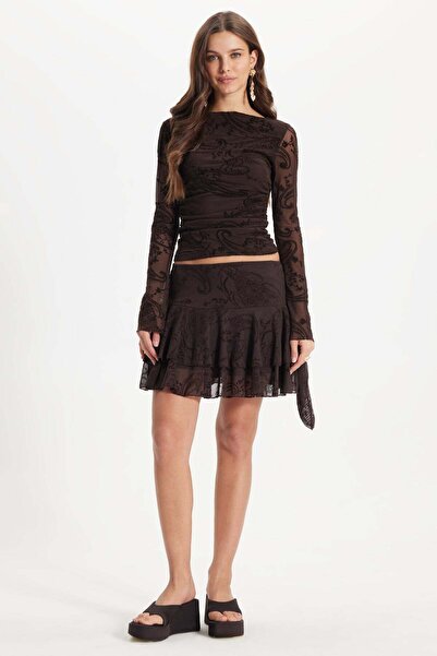 Tudors Γυναικεία φούστα σε στενή γραμμή με ελαστική μέση και δαντέλα από λύκρ...