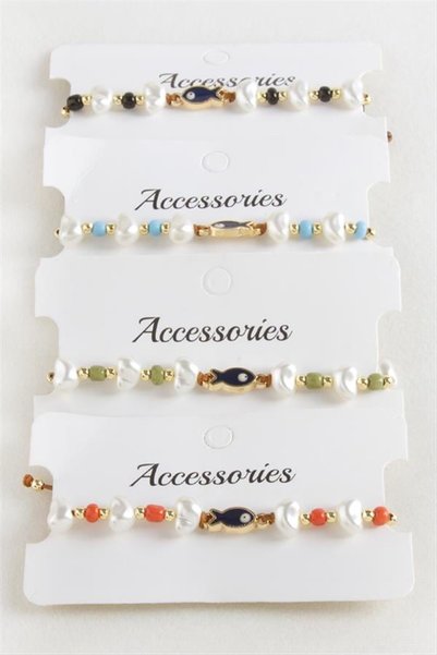 Generic Brand Fish Pearl Bead Macrame Rope Bracelet - Yellow