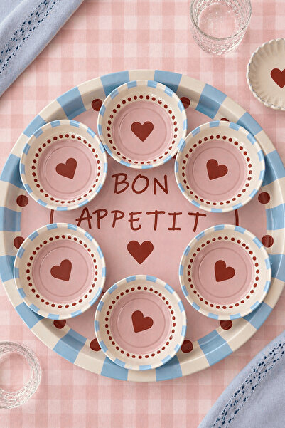 Sarkap Home Mavi Bon Appetit 34 cm Tepsi ve 10x3,2 cm 6'lı Çerezlik Seti
