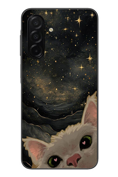 Samsung Galaxy A26 Compatible Black Sky Cat Printed Silicone Case
