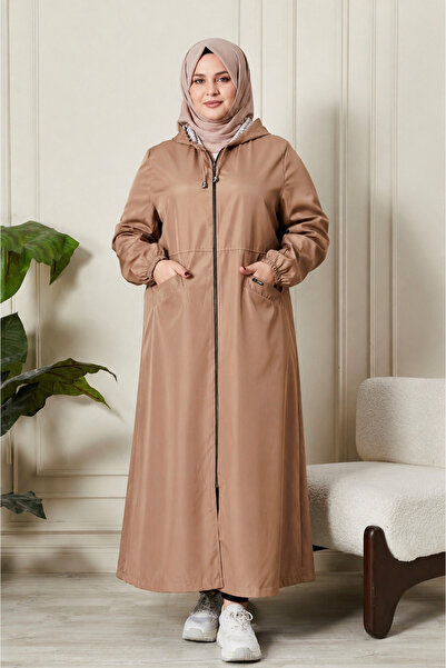 Ferace Γυναικείο μακρύ καπέλο με κουκούλα και φερμουάρ σε μεγάλο μέγεθος