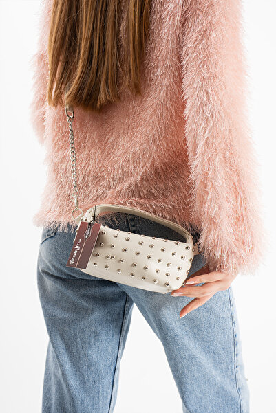 Sellini Sia Staple Detailed Faux Leather Women's Crossbody Bag Cream