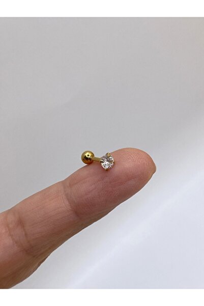 kurukafagift Yuvarlak Zirkon Taşlı Piercing Çelik Tragus Helix Lob Kıkırdak 8 mm