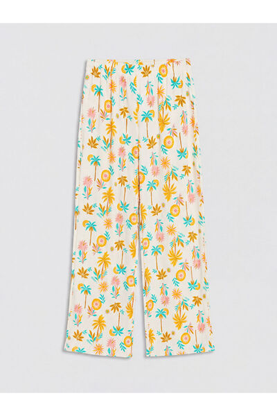 LC Waikiki New season ecru girls' patterned wide-leg pants from güli̇s gi̇yi̇m