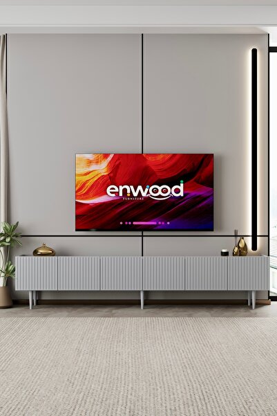 enwood Capella TV Ünitesi sis gri MDF 6 kapaklı 240 cm ayaklı