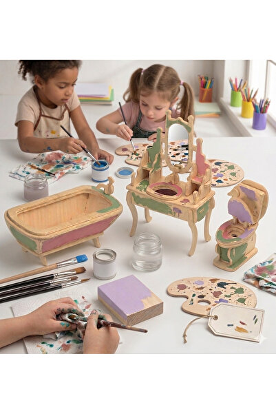 My Kids Room Ahşap 3D Minyatür Banyo Mobilya Seti - Eğitici Maket Tasarım Serisi