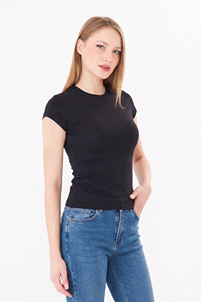 Sortie Tricou de bază din bumbac cu decolteu rotund pentru femei, negru