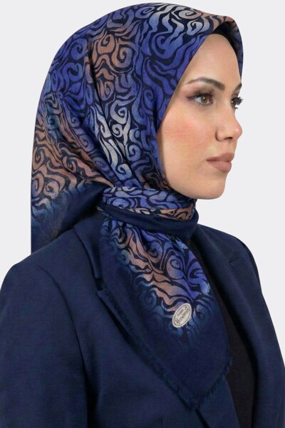 hadiora Women's Navy Blue Patterned Flared Scarf
