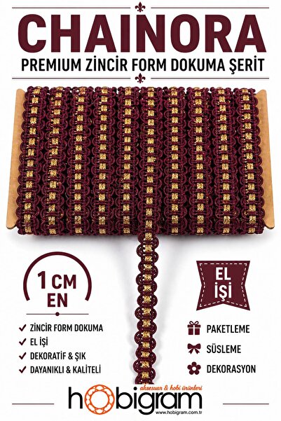 Hobigram Burgundy zlatna lančana traka Chainora Premium, pletena ukrasna trak...