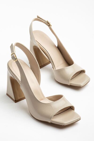 Saadet Kaya Butik Leyla Women's Beige Shiny Skin Special Design Heeled Shoes