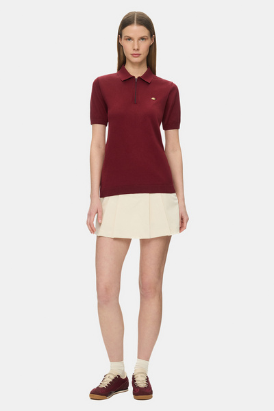UCLA ASHERA Bordo Polo Yaka Half Zip Triko Nakışlı %100 Pamuk Standard Fit Kadın Tshirt