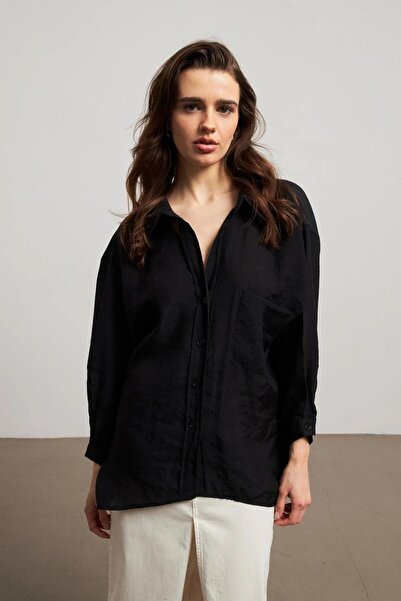 PRİFALDİ Zr Trend Oversize Buttoned Black Shirt