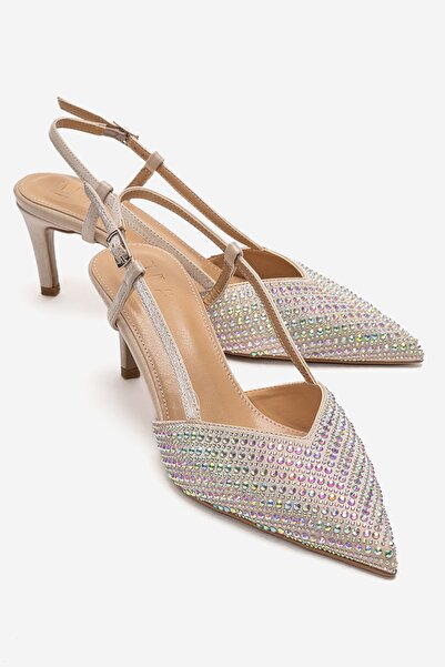 LuviShoes Elodie Beige Stone Women's Thin Heeled Evening Dress Shoes