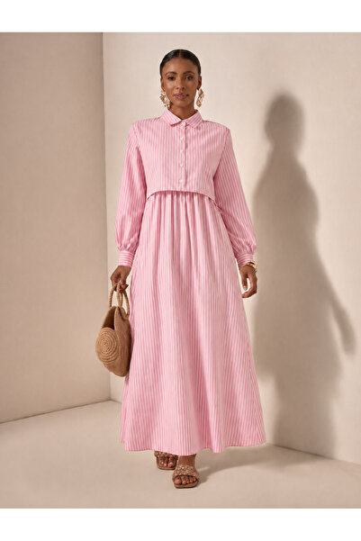 BORCKA TEKSTİL Cepken Detailed Striped Patterned Seasonal Trend Cotton Dress