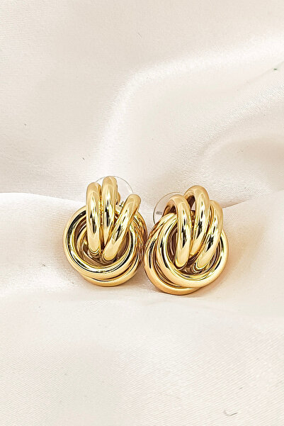 Burcu Dinçer Accessories Altın Kaplama 3 lü Sarmal Trend Gold Top Küpe
