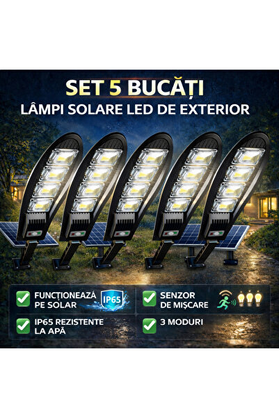 OEM SET 5x Lampa Stradala 1200W, Incarcare Solara (TCM-RO-LS1200-r2)