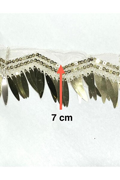 karantuhafiye Yaprak Payet Sallantılı Tül Şerit / 7 cm Dekoratif Pul / 1 Metre / DF227