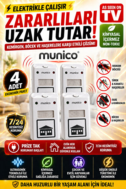 Munico 4 Adet Ev ve Ofis İçin Plus Böcek Kovucu Fare Sıçan Hamam Böceklerine ...
