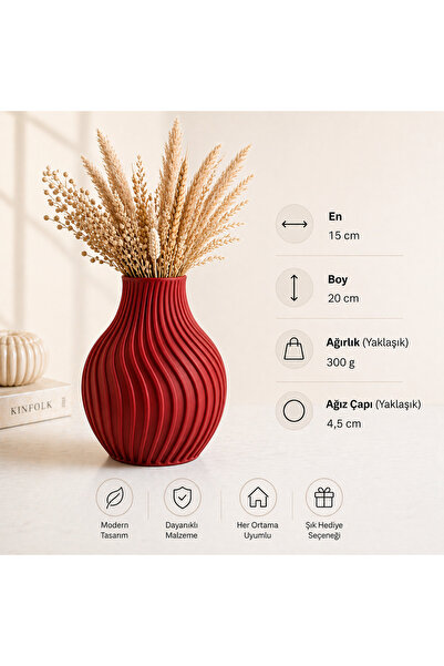 Baykuş Pazar Gleam Decorative Vase White 20 cm Modern 3D Design Dry Flower Ho...
