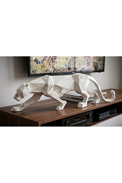 Mirsa Global Modern Dekoratif Beyaz Gold Detaylı Leopar Kübik Biblo Heykel – ...