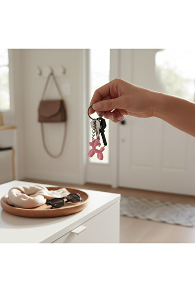 Major Hobi Balloon Dog Design Keychain - Modern Art Figure Bag Accessory - Pink