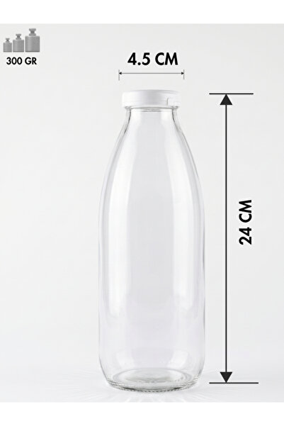 Milea 3 Adet Sızdırmaz Plastik Beyaz Kapaklı Şeffaf Cam Süt Ayran Limonata Meşrubat Şişesi 1000 Ml