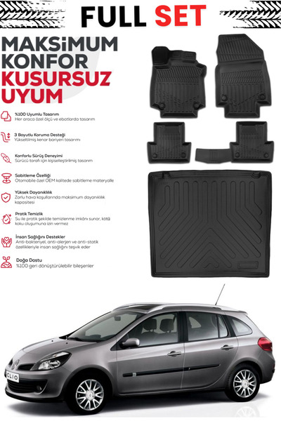 ko kaliteoto Renault Clio 3 Grandtourer 2011 Model 3D Esnek Bagaj Havuzu 4D H...