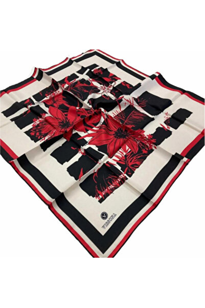 Vissona Tivil Red - Black Color Silk Scarf Ist Dgn 51019 - 0017 - 0001 Geomet...