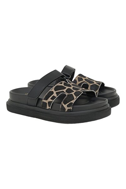 Exe Shoes Γυναικεία Παντόφλας FLATFORMS 03R-340 Μαύρο GIRAFFE ΠΟΝΥ ΜΑΥΡΟ ΔΕΡΜ...