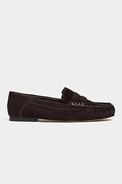 NİŞANTAŞI SHOES Γυναικεία Loafer Παπούτσια από Γνήσιο Δέρμα Σουέντ σε Καφέ Απ...