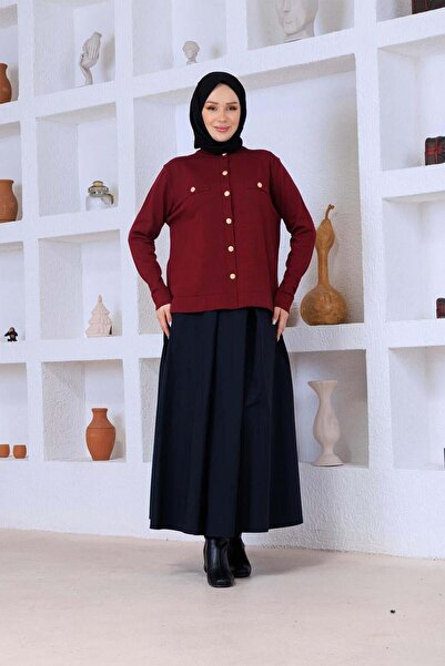Esma Gündoğdu Buttoned Knitwear Cardigan Claret Red