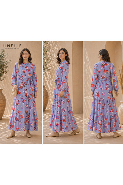 LINELLE Periwinkle Floral Print Tiered Casual Dress