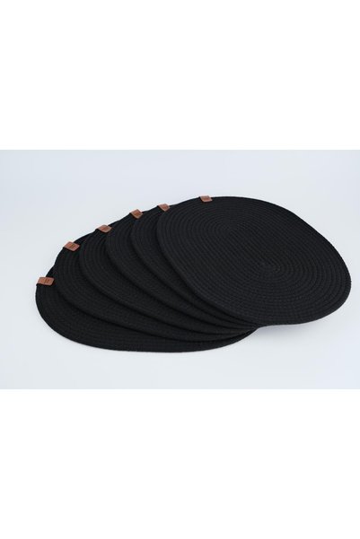 Fabrix Home 6-Piece Oval Jute Platter American Service Set Black Color Bohemian Tableware Presentation Plate Coaster