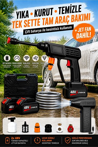 Zineets Yıkama Ve Kurutma Akülü Şarjlı Yüksek Basınçlı Araç ve Bahçe Yıkama V...