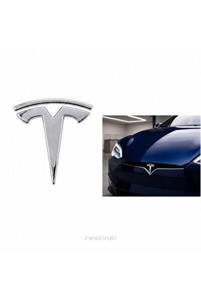 restinal Tesla T Ön Orta Panjur Arması Krom Metal Yapışkanlı Kaput Bagaj Logo...